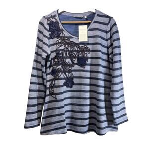 Soft Surroundings Blue Wildflower Embroidered Blue Tunic Long Sleeve Large NWT